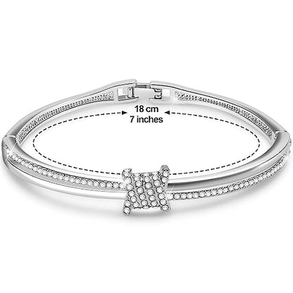 Princess Bangle Bracelets For Women 18K Gold Plating Adjustable Bracelets With White Crystal Idea Gift For Women - color: White Gold