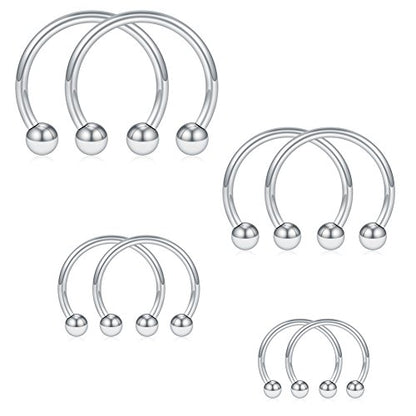 SCERRING 8PCS 16G Stainless Steel Nose Septum Horseshoe Earring Eyebrow Septum Lip Helix Tragus Piercing Ring 6-12mm - color: 8PCS - Silver