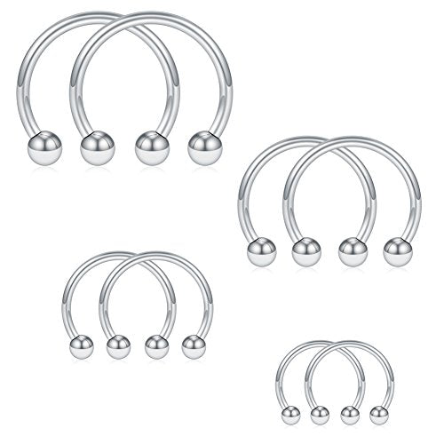 SCERRING 8PCS 16G Stainless Steel Nose Septum Horseshoe Earring Eyebrow Septum Lip Helix Tragus Piercing Ring 6-12mm - color: 8PCS - 14G Silver