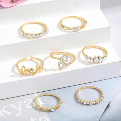 Golden Silvery Knuckle Rings Set for Women, Stackable Rings Bohemian Crystal Hollow Carved Flowers Joint Finger Rings Pack Fashion Jewelry Gifts for Birthday - color: Golden 48PCS