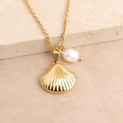 Jean Beau Dainty Pendant Necklaces for Women, Cute Chain Necklace Jewelry Gift - color: shell pearl