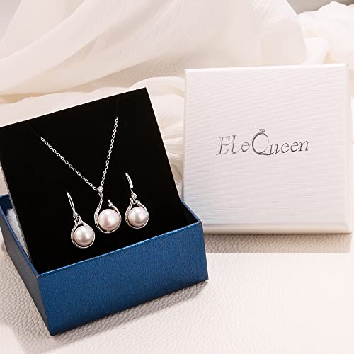 EleQueen 925 Sterling Silver CZ Freshwater Cultured Pearls Bridal Pendant Necklace Earrings Wedding Jewelry Sets, Valentine's Day/Mother's Day/Christmas Gift - style: Pearl Necklace Drop Earrings