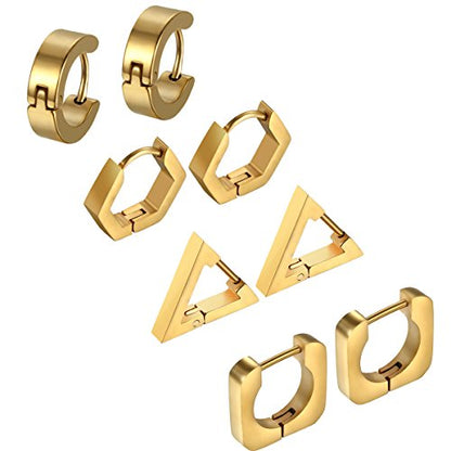 Aroncent 2-8Pcs Womens Mens Huggie Hoop Triangle Earrings Viking Runes Stainless Steel Ear Stud Novelty Black/Gold/Silver - color: A-Gold