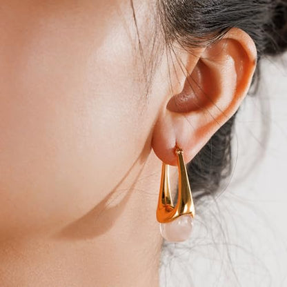 Acrylic Gold Hoop Earrings Chunky Statement Dangle Drop Huggie Earring Colorful Resin Jewelry for Women - color: Pink
