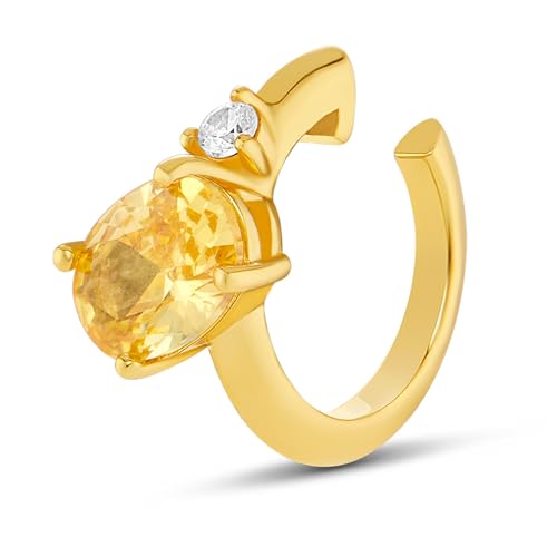 MILLA Ear Cuffs Non Piercing, Birthstone Jewelry, 14K Gold Plated over 925 Sterling Silver Half Hoop Dainty Earrings for Women Trendy with CZ Stones, Lightweight and Hypoallergenic - color: 11 November - Citrine
