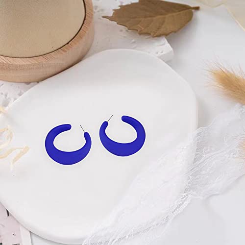 Acrylic Resin Earrings 70s 80s Colorful Hoop Earrings C Shape Trendy Chunky Cute Candy Earrings Jewelry for Women - color: Blue