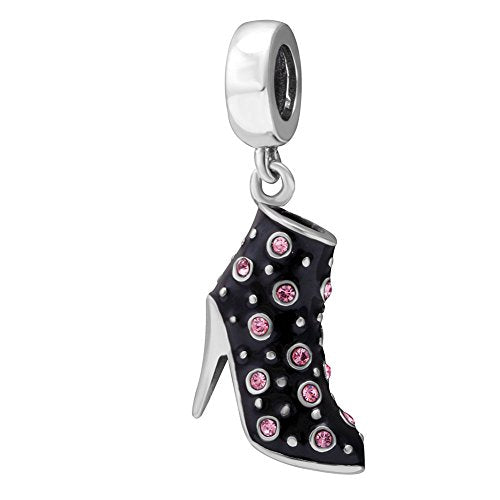 Black High Heel Dangle Charms 925 Sterling Silver Birthstone Gifts Charm for Her Pandora Bracelet - color: Pink