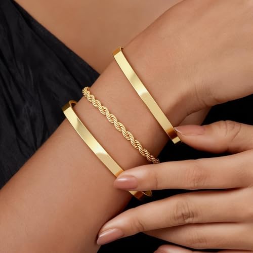 Gold Bracelets for Women, 14K Gold Plated Bangle Cuff Bracelets Stack for Women, Dainty Waterproof Stackable Bracelet Jewelry Gifts