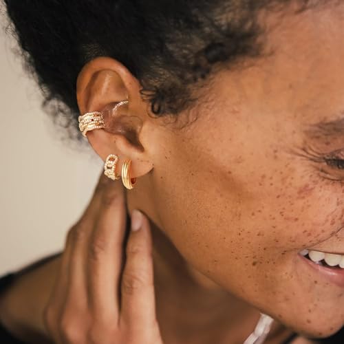 Women Gold Earrings Huggie Hoop Cubic Zirconia 14K Gold Plated Small Simple Hypoallergenic Everyday Jewelry - style: Chunky Link