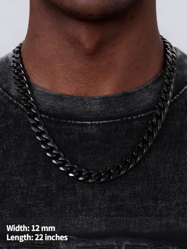 U7 Cuban Link Chain for Men, Stainless Steel Chain Necklace with Gift Box - color: b. 12mm Black, size: 18 Inch