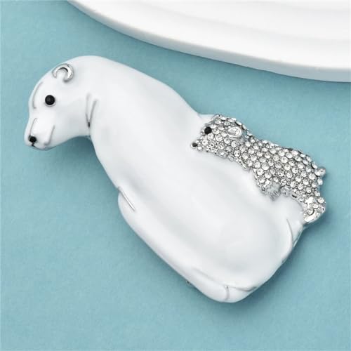 White Bear Brooches For Women Enamel Rhinestone Polar Bear Animal Brooch Pins
