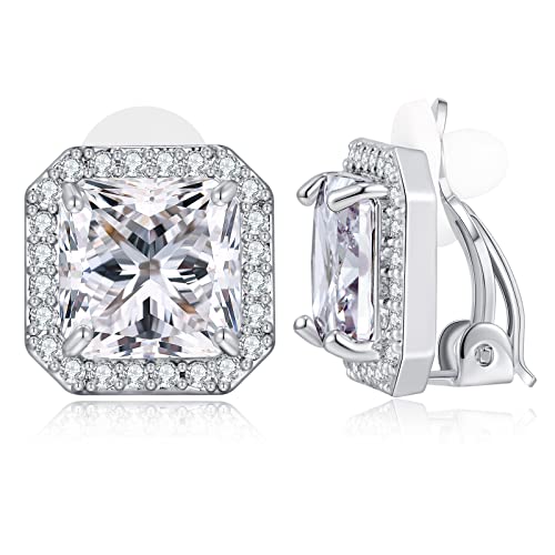 FAMARINE CZ Clip on Earrings for Women Clip Earring Non-pierced Earrings - style: Square