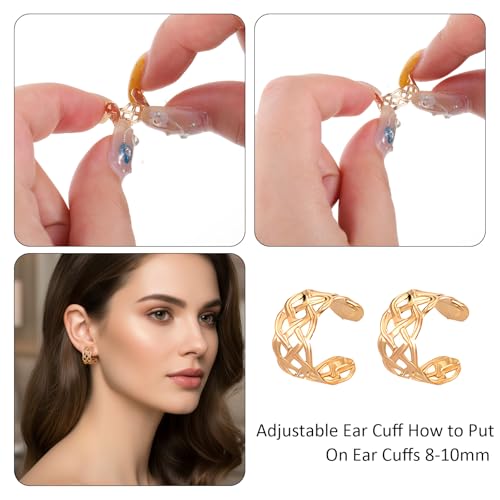 60 Pcs Non Piercing Ear Cuffs Earrings Women Ears Clip on Cartilage Earring Adjustable Fake Earrings Ear Wrap Earring Jewelry for Helix Cartilage, Silver Gold
