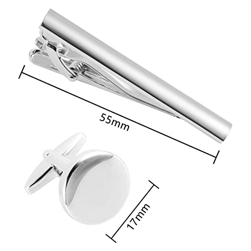 GWD Cufflinks and Tie Clip Set Personalized Cuff Links Business Wedding - style: Silver