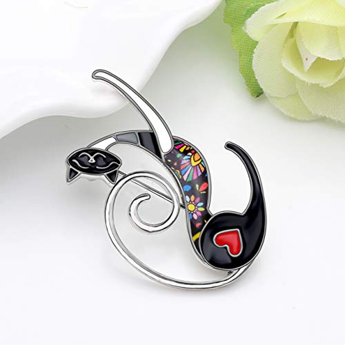 NEWEI Cat Brooch Pins for Women Girls Jacket Bag Charms Cat Pins Jewelry Gifts - color: Graphite Black