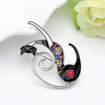 NEWEI Cat Brooch Pins for Women Girls Jacket Bag Charms Cat Pins Jewelry Gifts - color: Graphite Black