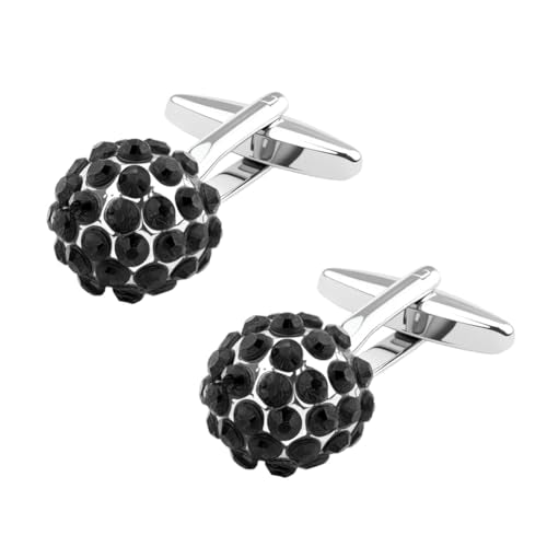 Round Rhinestone Cufflinks for Men Tuxedo Shirt Studs Crystal Ball Cufflinks French Cuff Links for Men Wedding Business Prom - color: Black