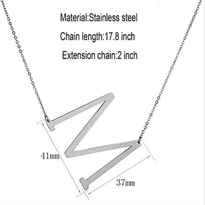 MOMOL Sideways Initial Necklace 18K Gold Plated Stainless Steel Large Big Letters Pendant Necklace Script Name Monogram Necklaces for Women - color: M Silver