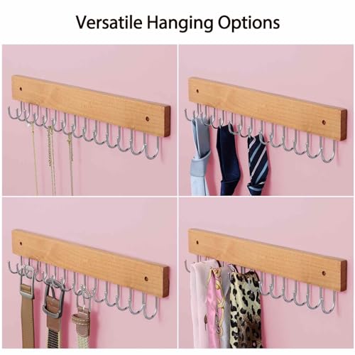 SCUNDA Wall Mounted Necklace Holder, Farmhouse Style Necklace Holder, Tangle Free Wall Jewelry Organizer with 28 Hooks(2 Packs,Natural) - color: Natural