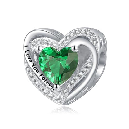 Heart Birthstone Charms for Bracelets, 925 Sterling Silver Women Bead Charms for Charm Bracelets Necklace, Mother's Day Birthday Anniversary Jewelry Gifts for Wife Mom Grandma Daughter - style: Bead - May - Emerald