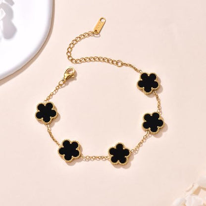 FLY FEI 18K Gold-Plated Four Leaf Clover Bracelet for Women,Adjustable lucky Bracelet Set Jewelry Gift-Hypoallergenic Charm for Birthdays, Wellness & Daily Wear - color: style03-Black+White(2pcs)