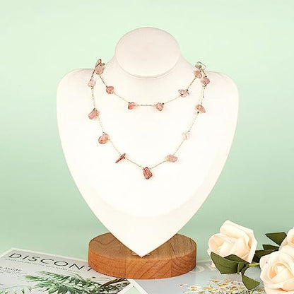 KYUNHOO 16.4FT Natural Gemstone Chain Links for Jewelry Making with Clasps | KC Gold Plated Brass Jewelry Chain Spool Handmade Natural Raw Healing Crystal Stone Chains for Necklace Making - color: Natural Stone-Strawberry