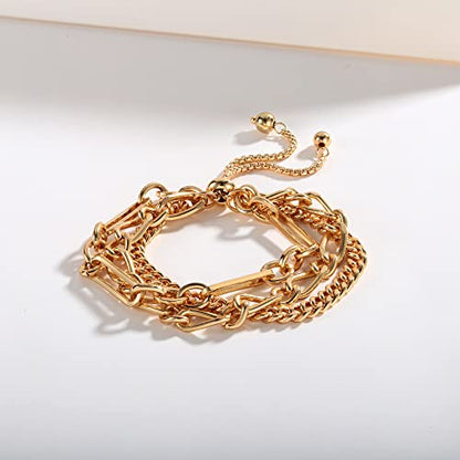 14K Gold Bracelets for Women Adjustable Slider Bracelet Bangle Bracelets for Women Trendy Chain Bracelet - color: Stacking-Gold