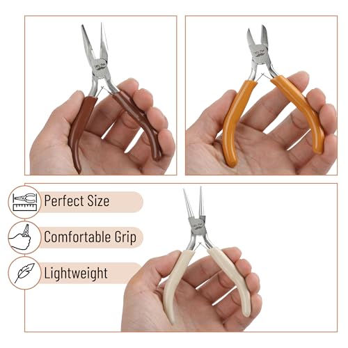 Mr. Pen- Pliers for Jewelry Making, 3 Pack, Chain Nose | Round Nose Pliers Set and Wire Cutter for Beading, Wire Wrapping, Jump Rings, Jewelry Repair, Crafting, DIY - color: Autumn