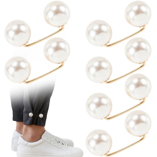 8pcs Pearl Brooches Sweater Clips, Decorative Pins Pant Hem Clips Waist Length Adjuster, Elegant Pearl Safety Pins for Women Dresses Jeans Shirts Hats - Beige