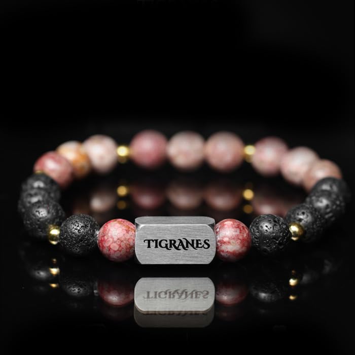 Tigranes Premium Natural Stone Bracelet Collection – Handmade Gemstone Jewelry in Luxury Branded Gift Box - style: Pink Lava