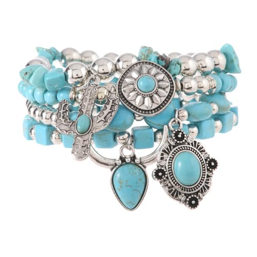 LOTSOF Western Turquoise Beaded Bracelet, Chic Stack Beaded Western Style for Country Concerts, Cowgirl Outfits & Boho Jewelry - color: Ox with Turquoise