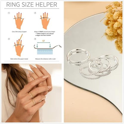 Lunvky Silver Stacking Rings for Women 14K Gold Plated Ring Non Tarnish Thin Trendy Stackable Dainty Cubic Zirconia Finger Pinky Thumb Wedding Band Rings Set Jewelry Gifts Size 5-10 - color: B-Silver, size: 8