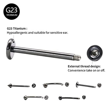 BLISI G23 Solid Titanium Eyebrow Piercing Jewelry, Gold Black Rose Gold Silver Pink Rainbow Eyebrow Rings 16G Curved Barbell,Tiny Vertical Labret Lip Jewelry Rook Piercing Jewelry for Women and Men - color: Black 2