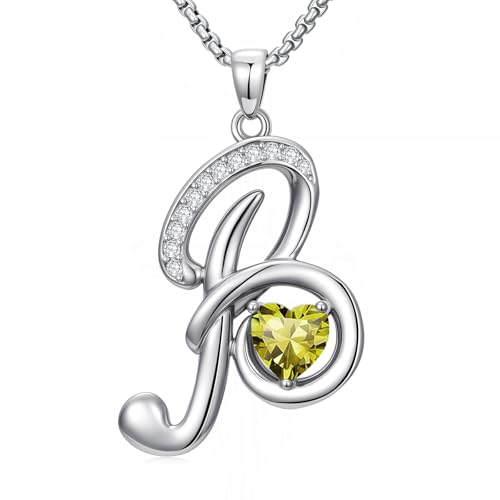 A to Z Initial Birthstone Pendant Necklaces Name Jewelry for Women | 18K White Gold Plated Personalized Alphabet Jewelry Anniversary Christmas Birthday Gifts for Wife Her Daughter Girlfriend - color: B Initial-08-Aug