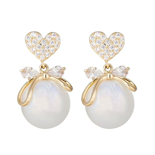 Pearl Bow Earrings for Women Coquette Aesthetic Jewelry Rhinestone Bow Earrings for Bridesmaids Wedding Party Accessories Bridal Costume Accents Bowknot Themed Gifts - color: I: Heart Pearl Bow Earrings