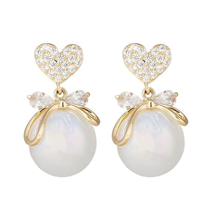 Pearl Bow Earrings for Women Coquette Aesthetic Jewelry Rhinestone Bow Earrings for Bridesmaids Wedding Party Accessories Bridal Costume Accents Bowknot Themed Gifts - color: I: Heart Pearl Bow Earrings
