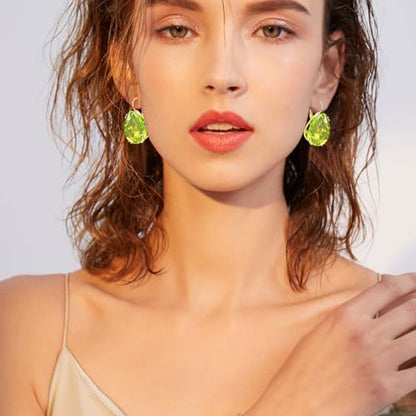 14K Gold Teardrop Crystal Leverback Earrings Sparkly Rhinestone Water Droplet Dangle Drop Earrings For Women - color: Neon Yellow