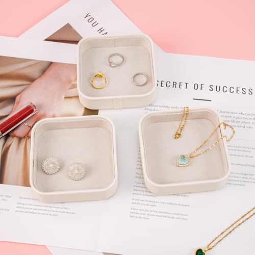 Set of 3 Small Stackable Jewelry Organizer Trays Mini Jewelry Drawer Oragnizer Small Jewelry Display Tray for Necklace Bracelet Rings Earrings and Makeup (White) - color: White