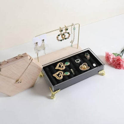 velvet slots Ring holder for jewelry organizer, Earring ring display stand for selling, felt ring jewelry holder tray showcase【Velvet slots Ring Holder-Black】 - color: Black