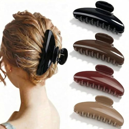 4Pcs Large Claw Hair Clips for Women, 4-Inch Durable Hair Claw Clips Smooth & Easy to Wear|No Snagging & a Secure Grip, Fashion Hair Accessories for Thin & Medium Thick Hair(Black Red Brown Coffee) - color: Group 1