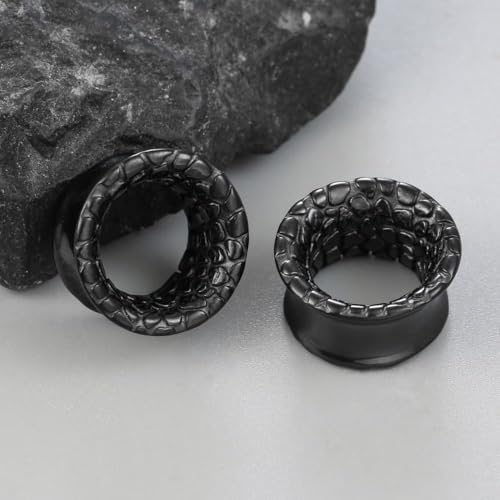 LADEMAYH 2PCS Hammered Ear Plugs Gauges for Ears, Punk Textured Tunnels | Industrial Style, Double Flared Expander, 316L Surgical Stainless Steel, Hypoallergenic, Saddle Fit, Ear Stretching Jewelry - color: #6749 Black, size: 1/2"(12mm)