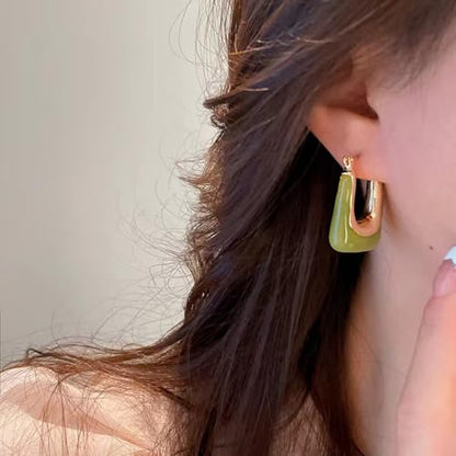 Acrylic Hoop Earrings for Women Gold Chunky Statement Huggie Earrings Clear Green Resin Drop Earring Minimalist Trendy Jewelry Gift - color: green hoop