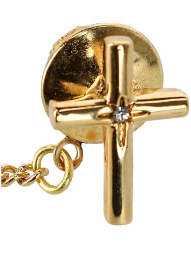 Men's Elegant Cross Tie Tack with Crystal Center for Formal Wear - color: Gold