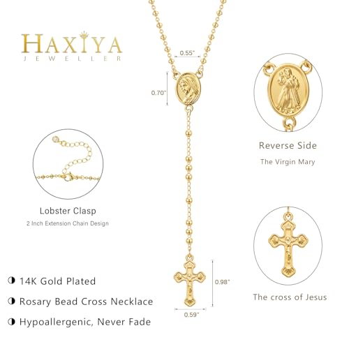 HAXIYA Gold Pearl Y-Shaped Necklace for Women Layered Lariat Long Pendant | 14K Gold Plated/Sterling Silver Dainty Drop Chain Layered Pearl/Beaded Necklaces Simple Gold Jewelry for Women - color: Rosary - Gold