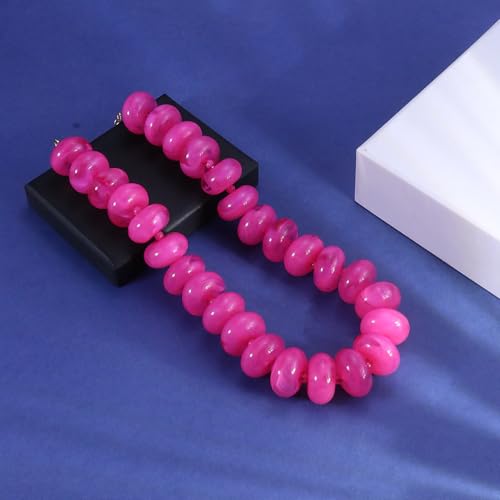 CSIYANJRY99 Chunky Beaded Necklace for Women, Large Colorful Resin Beads Statement Necklace, Boho Summer Beach Vacation Jewelry Gifts - color: Hot Pink