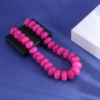 CSIYANJRY99 Chunky Beaded Necklace for Women, Large Colorful Resin Beads Statement Necklace, Boho Summer Beach Vacation Jewelry Gifts - color: Hot Pink