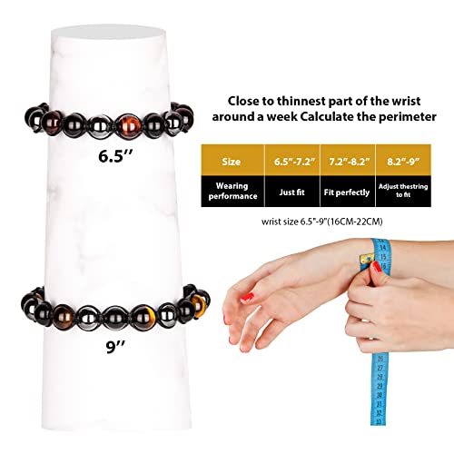 SAMXY Triple Protection Bracelet, 8mm Healing Crystal Bead Bracelet, 3pcs Blue Red Tiger's Eye Obsidian Hematite Bracelet Women Men - color: 2Pcs-10mm