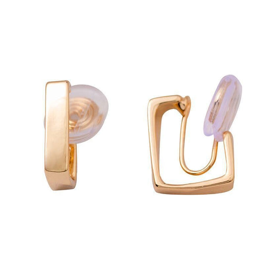 Clip On Hoop Earrings for Women Not Pierced Gold Silver Large Chnky Square Twisted Comfortable Coil Hoop Clip On Earrings - color: Square Hoop Gold