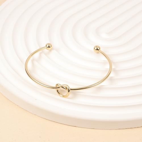 AOZEL Gold Bangle Cuff Bracelets for Women Trendy Chunky Adjustable Twist Love Textured Bracelet Jewelry Gifts - color: Gold Love Knot