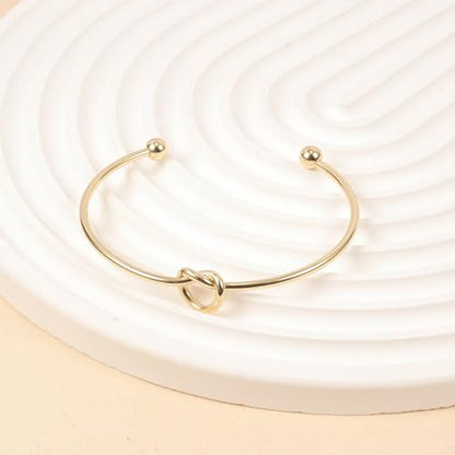 AOZEL Gold Bangle Cuff Bracelets for Women Trendy Chunky Adjustable Twist Love Textured Bracelet Jewelry Gifts - color: Gold Love Knot
